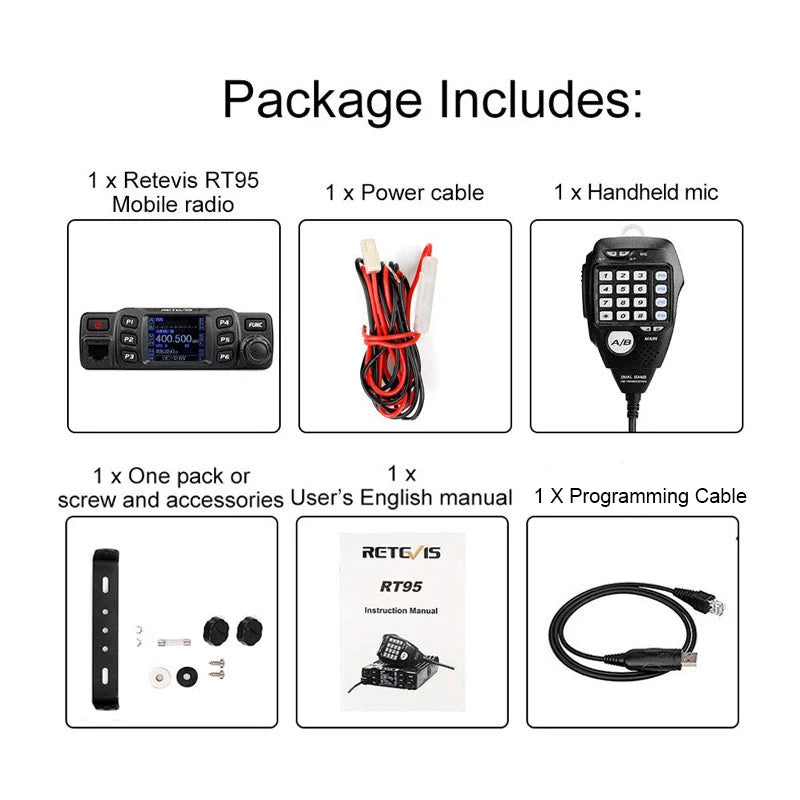 Retevis RT95 Mobile Ham Radio Two-way Car Radio VHF UHF Dual Band Mobile Radio Station Transceiver Base Station for Camping