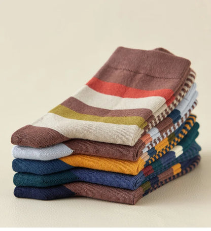 5 Pairs Combed Cotton Men's Socks Outdoor Party Compression Socks Fashion Colorful Square And Stripe Happy Dress Socks Men
