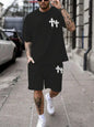 New Men's Cross Print T-Shirt and Shorts Set Stylish Streetwear Short-Sleeve Top and Shorts Combination Holiday Men's Apparel