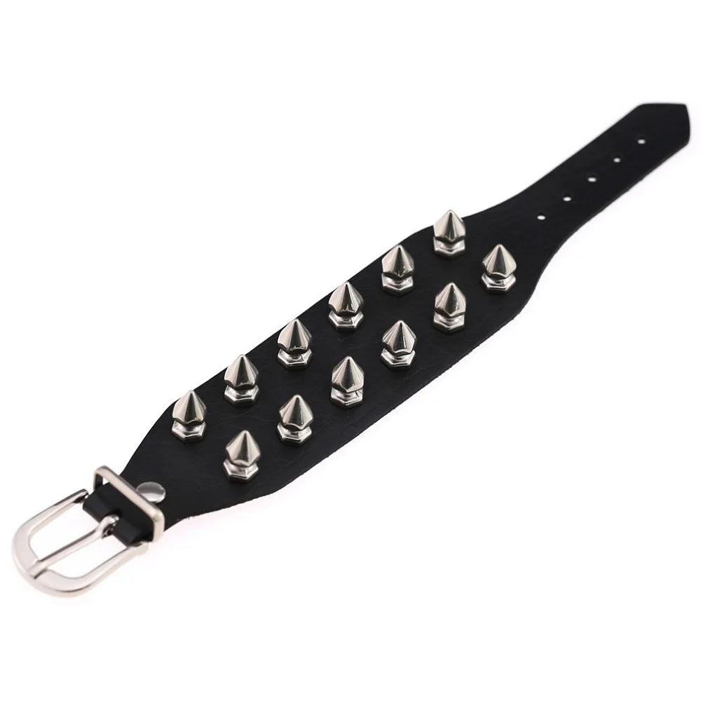 Gothic Punk Hip Hop Rock Spike Rivet Stud PU Leather Wristband Bracelet Bangle