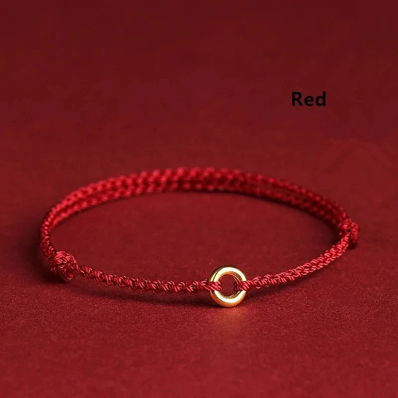 Hand Braided Red Rope Bracelet Copper Lucky Bead Hand Rope Couple Bracelet Simple Buckle Ethnic Original Female Accessory
