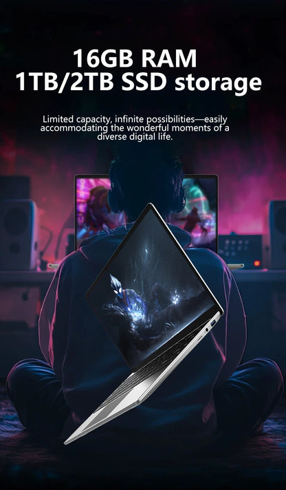 LENO 14.1"Ultra Slim Laptop Windows11 Intel 4405U 16GB 2TB SSD Gamer Notebook 1920*1080 Display Office Study Gaming Computer PC