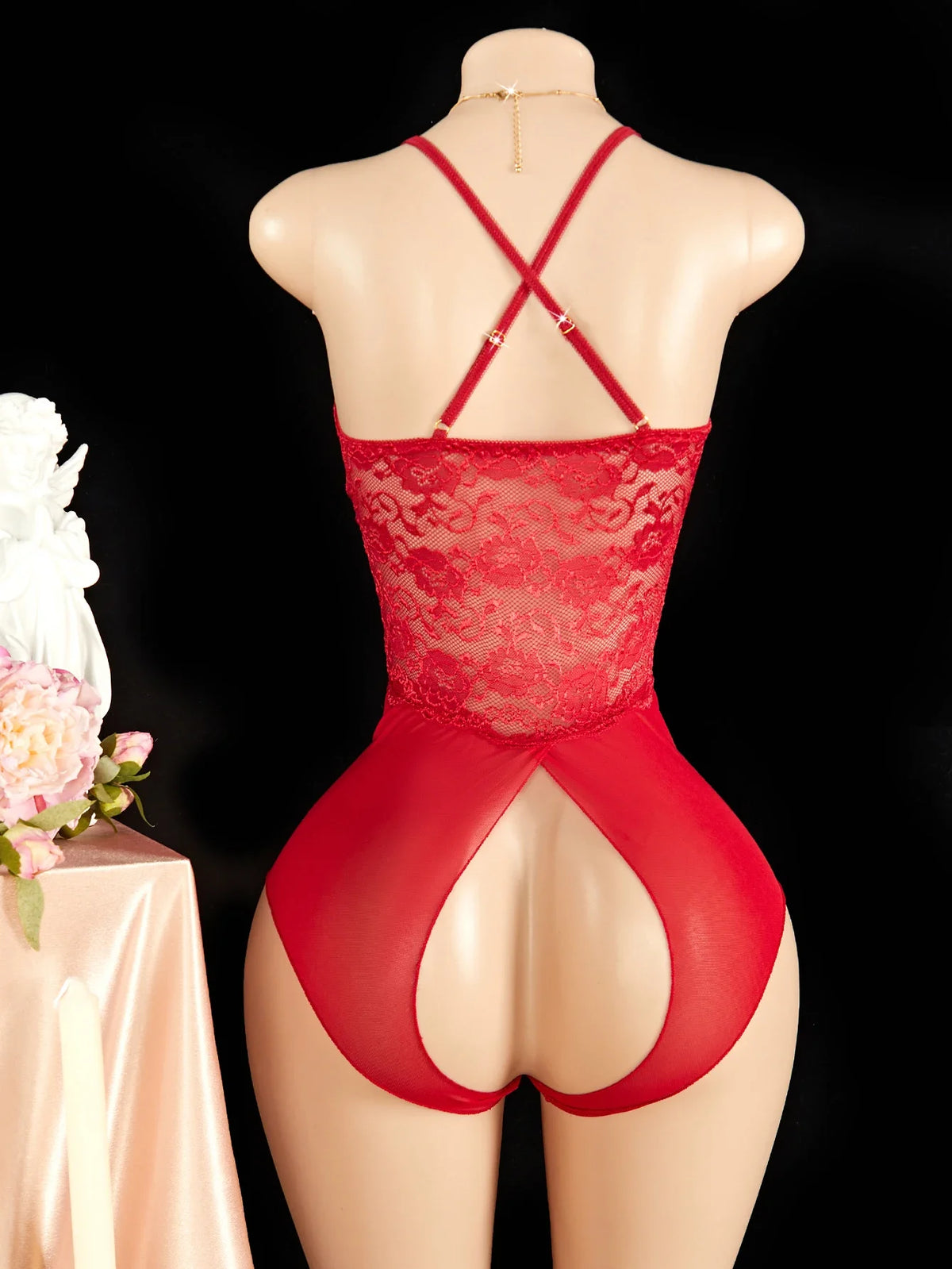 One Pieces Bodysuit Plus Size Women Lace Jumpsuit Erotic Outfits Sexy Backless Romper Deep V Open Bra Crotchless Teddy Bodysuits