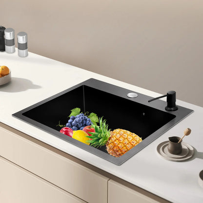 High-Class Kitchen Sink Complete Set,45*40*20Cm,201 Stainless Steel Durable Large Capacity Clean Sink，Single Bowl Black Sink