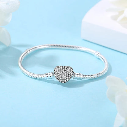 Original 925 Sterling Silver Bracelets Love Heart Moon Flower Butterfly Pave CZ Bracelets For Women DIY Jewelry Party Gift