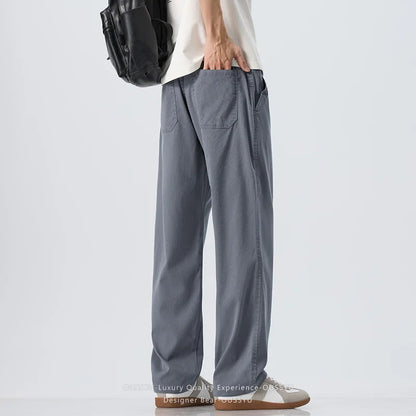 Summer Lyocell Fabric Ultra-thin Trousers Men's Loose Straight Cool Breathable Daily Sports Blue Casual Trousers Fashion Korean