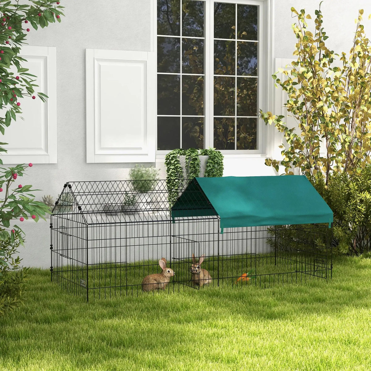 Steel Cage for Small Animals with Doors and Top Cover, for Rabbits, Chinchillas, Chickens, 185X75X75 Cm, Green