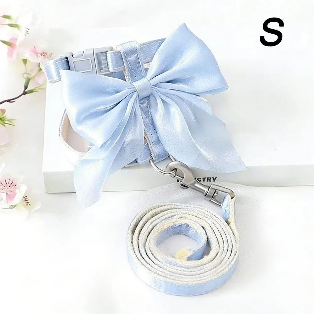 Cute Adjustable Bowknot Cat Harness Leash Escape Proof Shiny Bowknot Pet Harness Traction Rope Pet Decoration