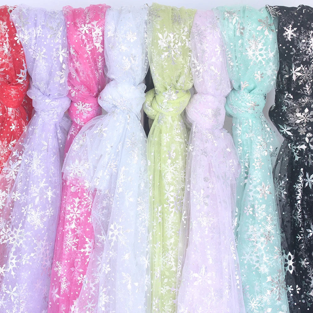 Silver Snowflake Tulle Mesh Fabric Girl Doll Dress Christmas party wedding Decration DIY Sewing Cloth accessories