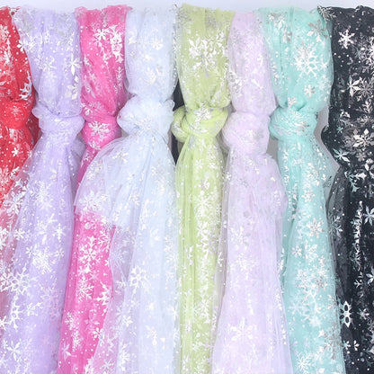 Silver Snowflake Tulle Mesh Fabric Girl Doll Dress Christmas party wedding Decration DIY Sewing Cloth accessories