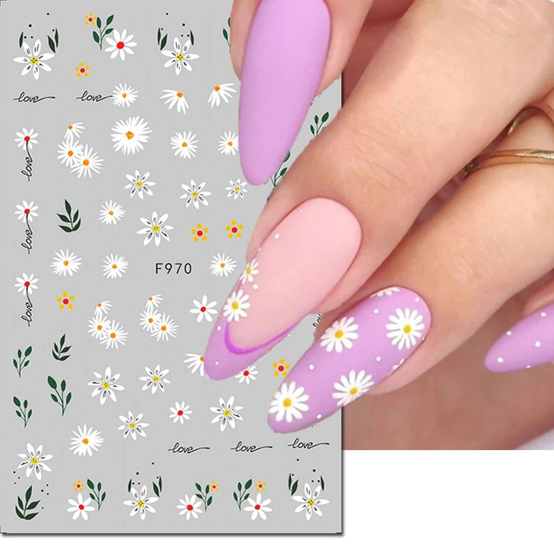 3d Nail Art Decals Elegant White RoyalBlue Roses Flowers Adhesive Sliders Nail Stickers Decoration For Nail Manicure
