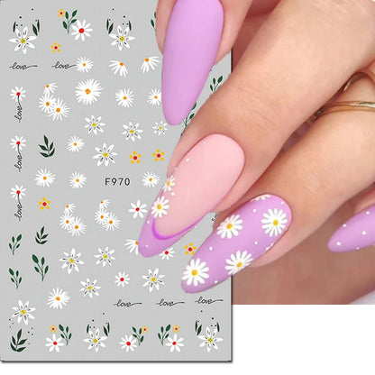 3d Nail Art Decals Elegant White RoyalBlue Roses Flowers Adhesive Sliders Nail Stickers Decoration For Nail Manicure