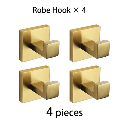 Gold Brushed Bathroom Accessories Hardware Towel Bar Rail Toilet Paper Holder Towel Rack Hook Soap Dish Toilet Brush