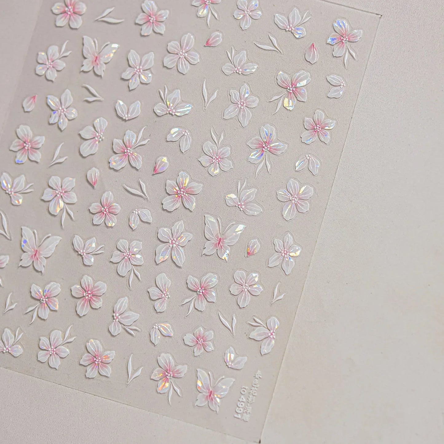 White Flower Petal Cherry Blossom Peach Blossom Falling Petal Floral Gradient 5D Self Adhesive Nail Art Sticker Manicure Decals