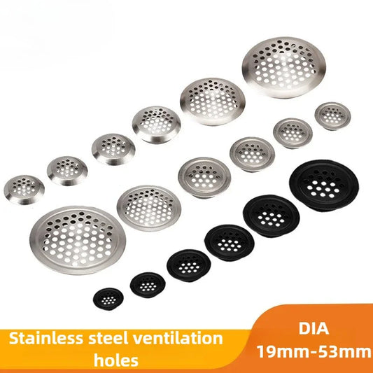 10pcs Round Cabinet Air Duct Vent Dia.19-53mm Stainless Steel Louver Mesh Hole Plug Decoration Cover Wardrobe Grille Ventilation