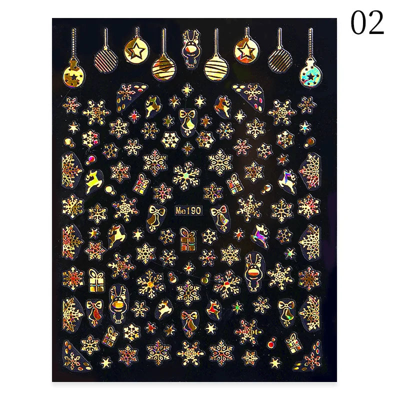 1PCS New Christmas Decorations 2023 New Year Nail Stickers Press on Nails Laser Snowflake Christmas Tree 3D Nail Decal