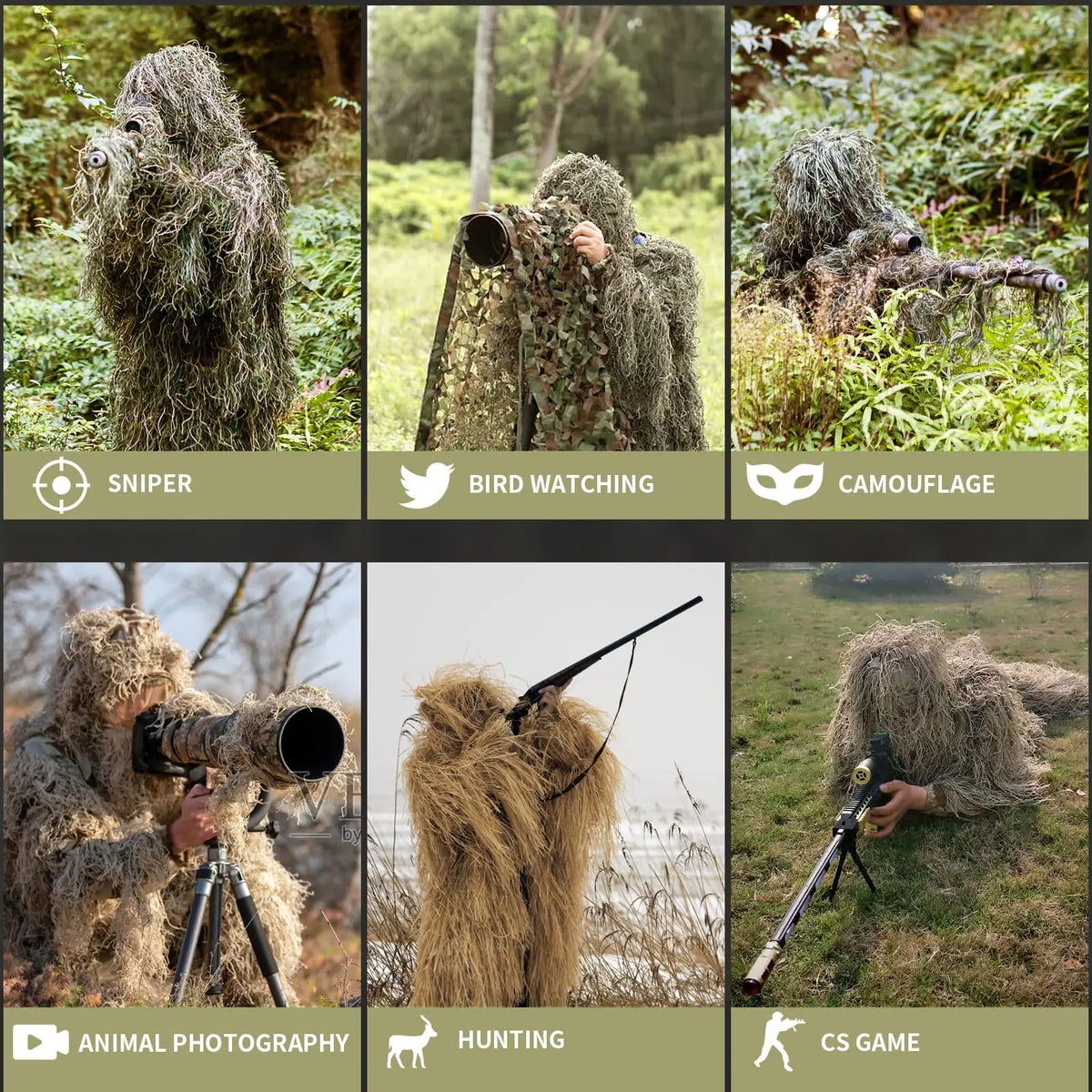 JOAXOR Ghillie Suit 3D Leafy Camo Hunting Suits, Woodland Gilly Suits Gillies Suits for Men, Leaf Camouflage Hunting Suits