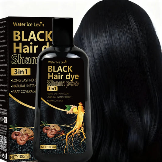 Pure Black Hair Dye Shampoo 3in1. Long Lasting Rich Color, Gray Coverage. Organic Ginger Polygonum Extracts. Gentle Effective.