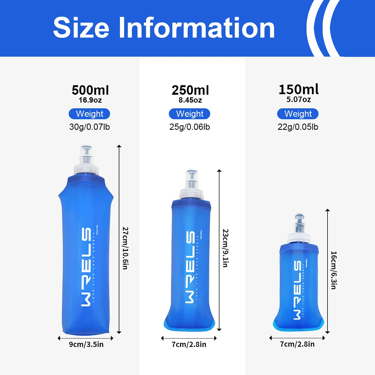 WRELS Outdoor Collapsible Silicone Bite Size Water Bottle Running Camping Hiking Travel Convenient Water Bottle 150ml 500ml 250m
