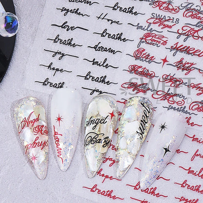 4pcs English Letter Nail Stickers Gothic Style Y2K Cool Design Roman Letter Alphabet Adhesive Nail Decal DIY Manicure Decoration
