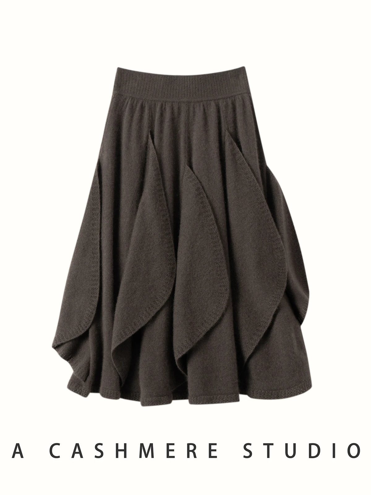 French 100% Pure Cashmere Skirt Ruffle Irregular A-line Soild Midi Sirt Autumn Winter Women Elegant Pleated  Knit Dress Fashion