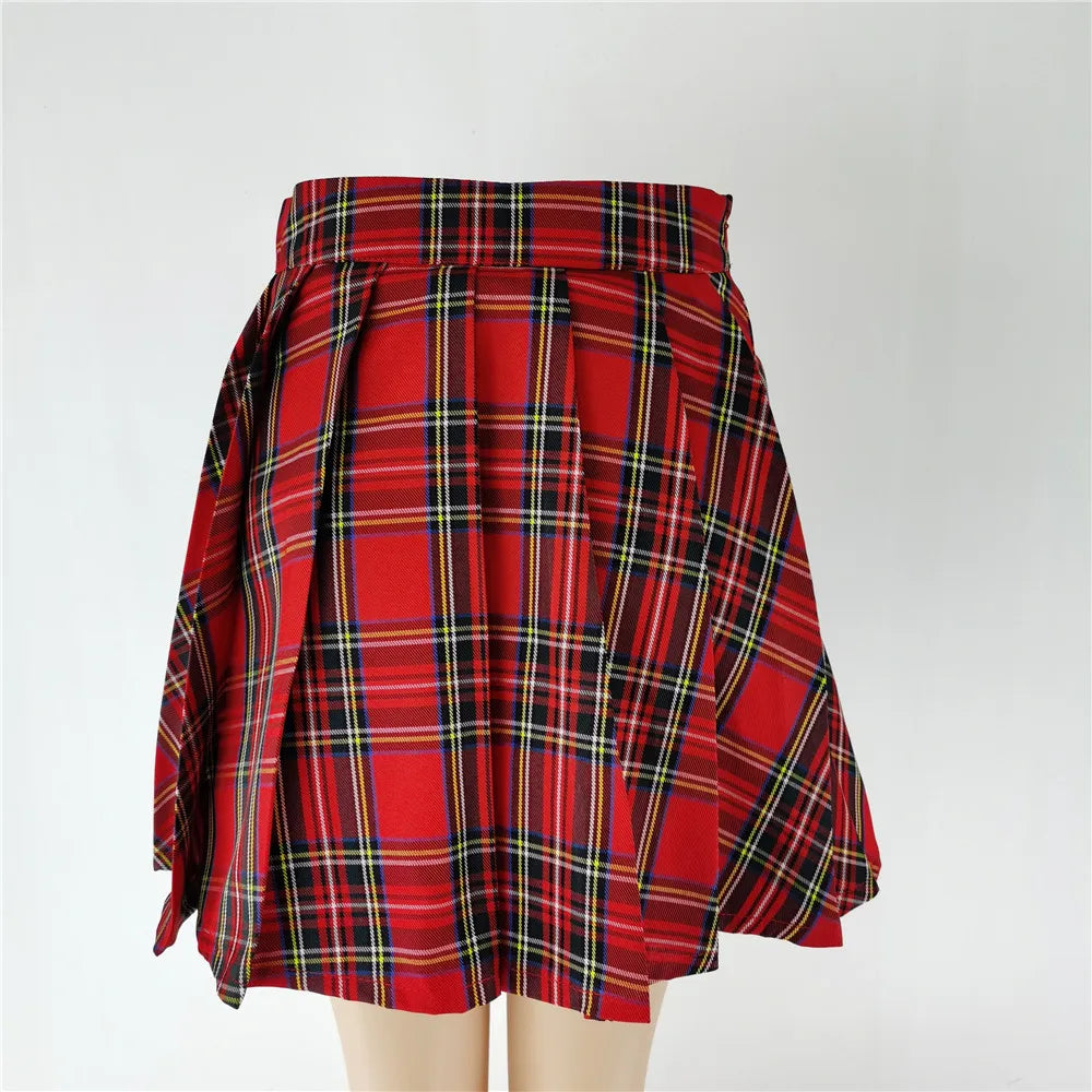 FICHOR Mall Goth Gothic Lace Ruffle Mini Skirts Womens Harajuku Fairy Grunge Pink Plaid Pleated Skirt Japanese Lolita Streetwear