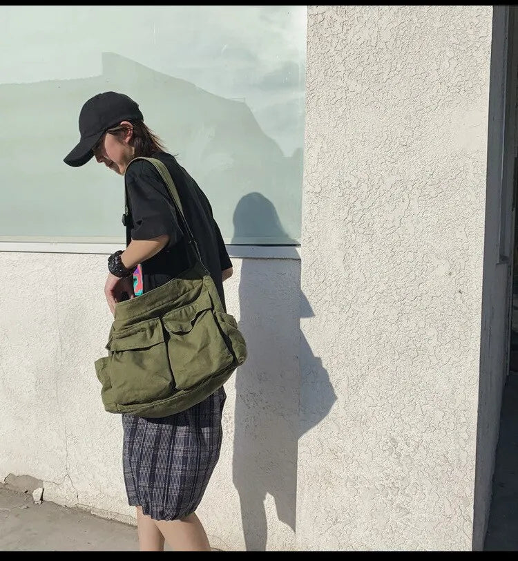 Classic Vintage Canvas Shoulder Bag Women Solid Soft Travel Women Crossbody Bag Large Capacity Fashion Handbag Tote Bag Women