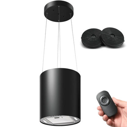 Island Hood 700/800m³/h, A+ Energy, 5-Layer Filter, LED, Ductless, Black, CE, Push Button