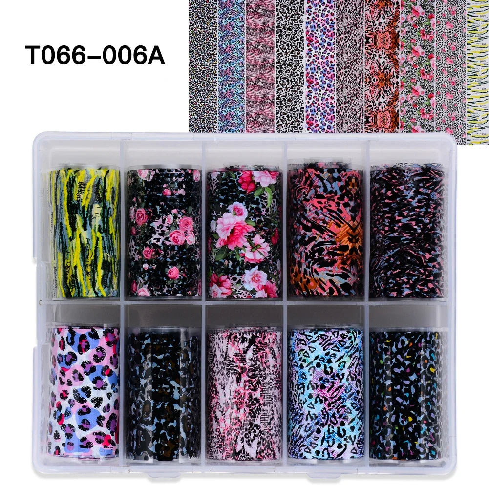10 Patterns New Metal Nail Foils for Transfer Paper Stickers Floral Chameleon Nails Wraps DIY Water Marble Nail Art Decorations