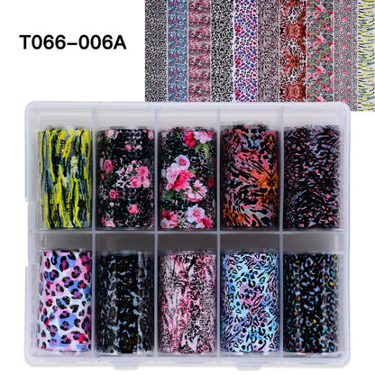 10 Patterns New Metal Nail Foils for Transfer Paper Stickers Floral Chameleon Nails Wraps DIY Water Marble Nail Art Decorations