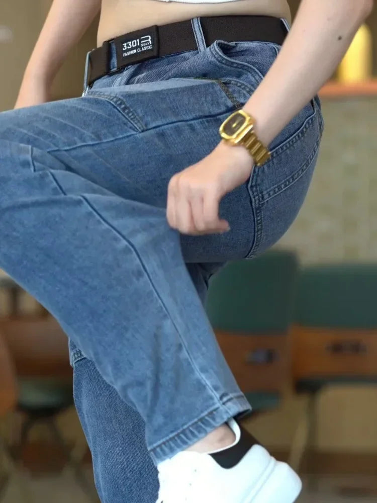 Spring Summer Thin Six Pocket Men's Jeans Elastic Straight Leg Casual Slim Fit Jeans Versatile Multi-Pocket Long Y2K Denim Pants