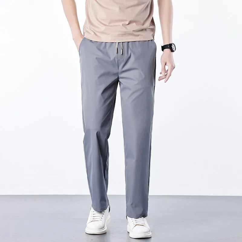 Mens Elastic Waist Casual Pants Quick Dry Wrinkle Free Slacks Summer Light Weight Trousers Spring Summer Running Golf Pants