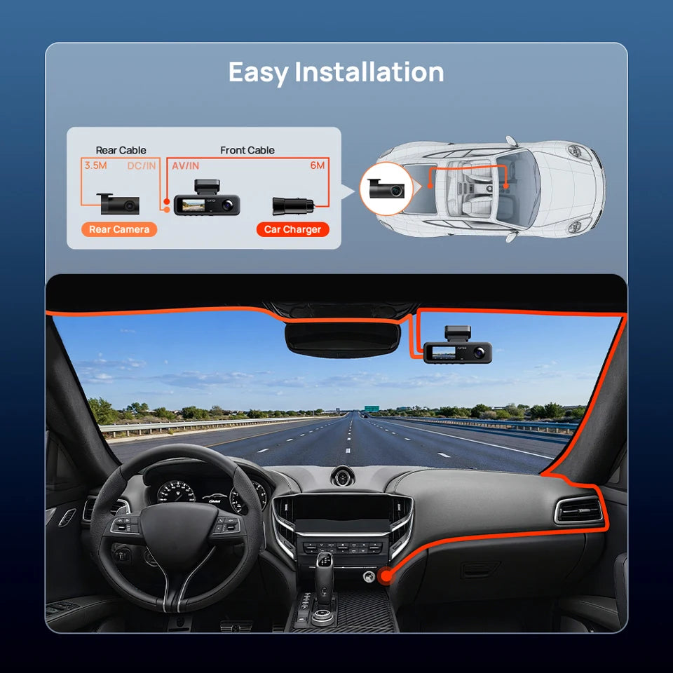 70mai 3-Channel Dash Cam T800E 4K HDR F1.55 Aperture Supercapacitor Voice Control GPS Car DVR 70mai T800E WiFi 6 5GHz