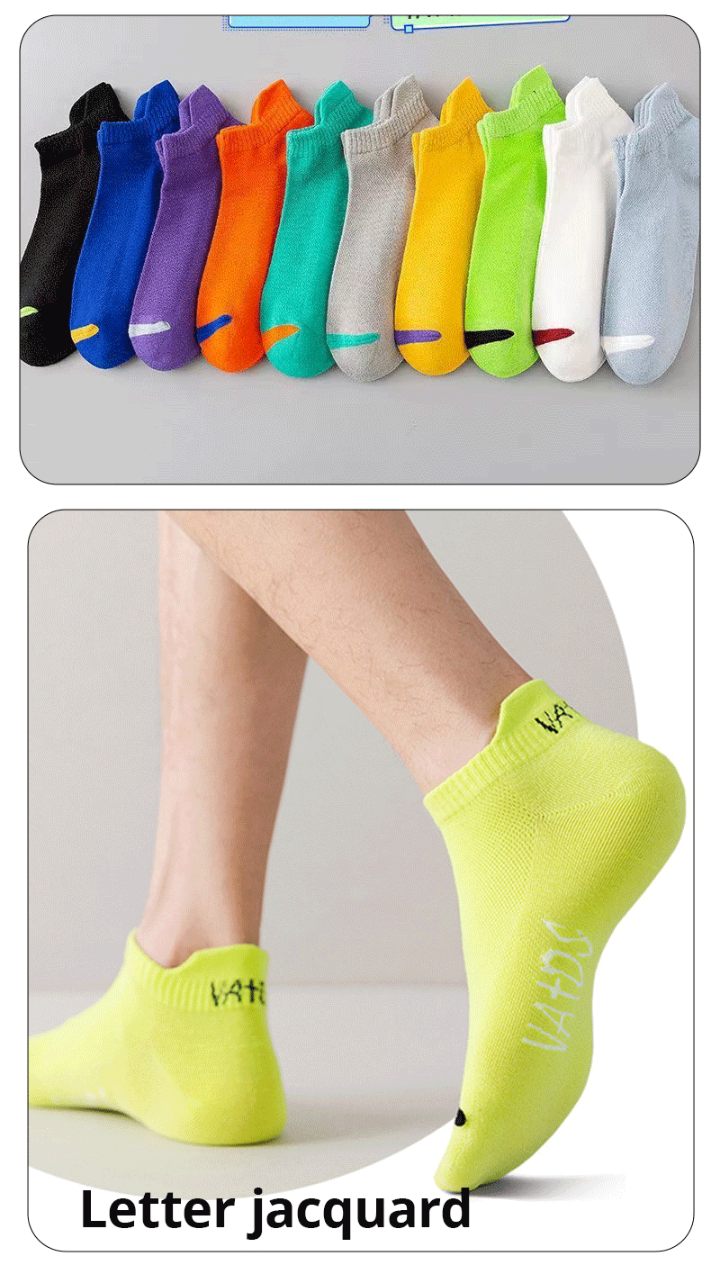 5 Pairs Bright Color Ankle No Show Socks Men Breathable Street Fashion Sport Deodorant Invisible Travel Running Socks