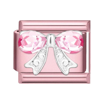 2025 New Women Romantic Pink Cherry Heart Shiny CZ Italian Charm Links Fit 9mm Bracelet Stainless Steel DIY Making Jewelry Gifts