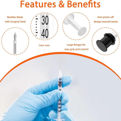 100pcs 1ml 0.5ml 30G 31G Pet Animal Dog Cat Disposable Syringe Plastic Veterinary Syringe With Needles Medical Supplies