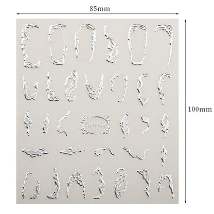 Golden Wave Line 3D Nail Sticker Marble Blue Geometry Abstract Nail Art Sliders Silver French Liner Decals Manicure Decorations