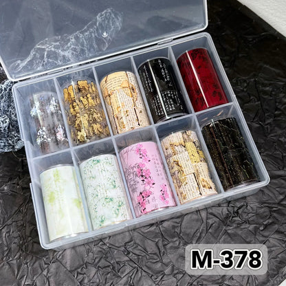 10 Rolls New Design Fresh Nail Foils for Transfer Paper Sticker Plaid Sliders Denim Nails Wraps DIY Bowknot Nail Art Decorations