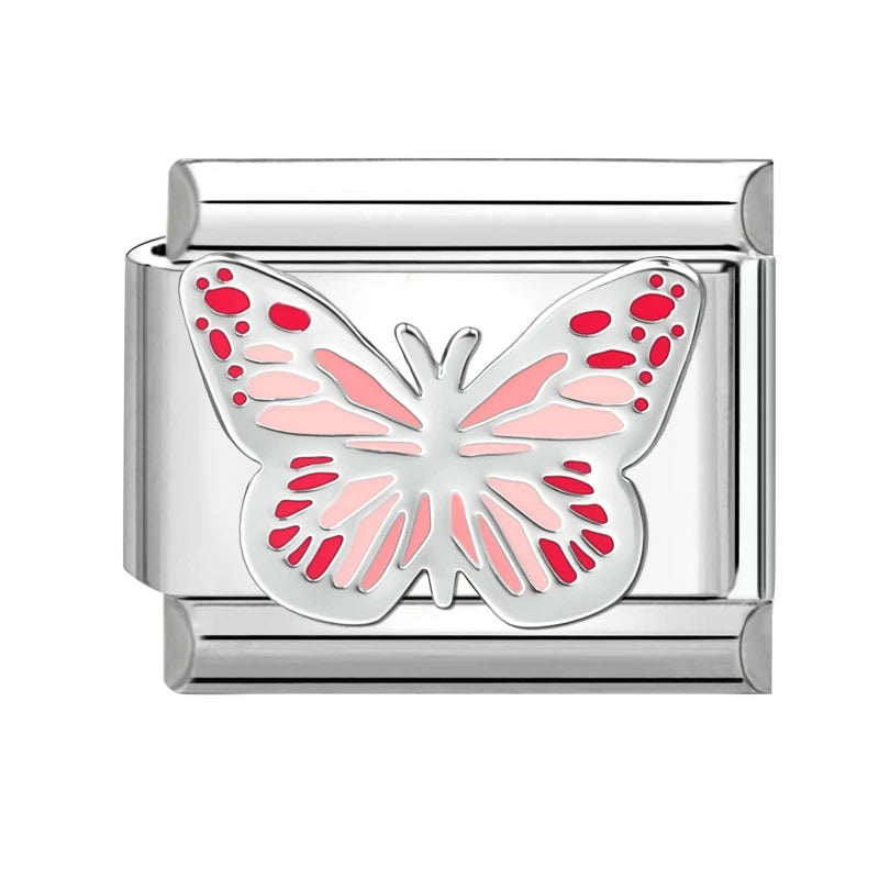 Fashion Drip Glaze Blue Eyes Colorful Butterfly Italian Charm Links Fit 9mm Stainless Steel Bracelet Jewelry DIY Making Beads