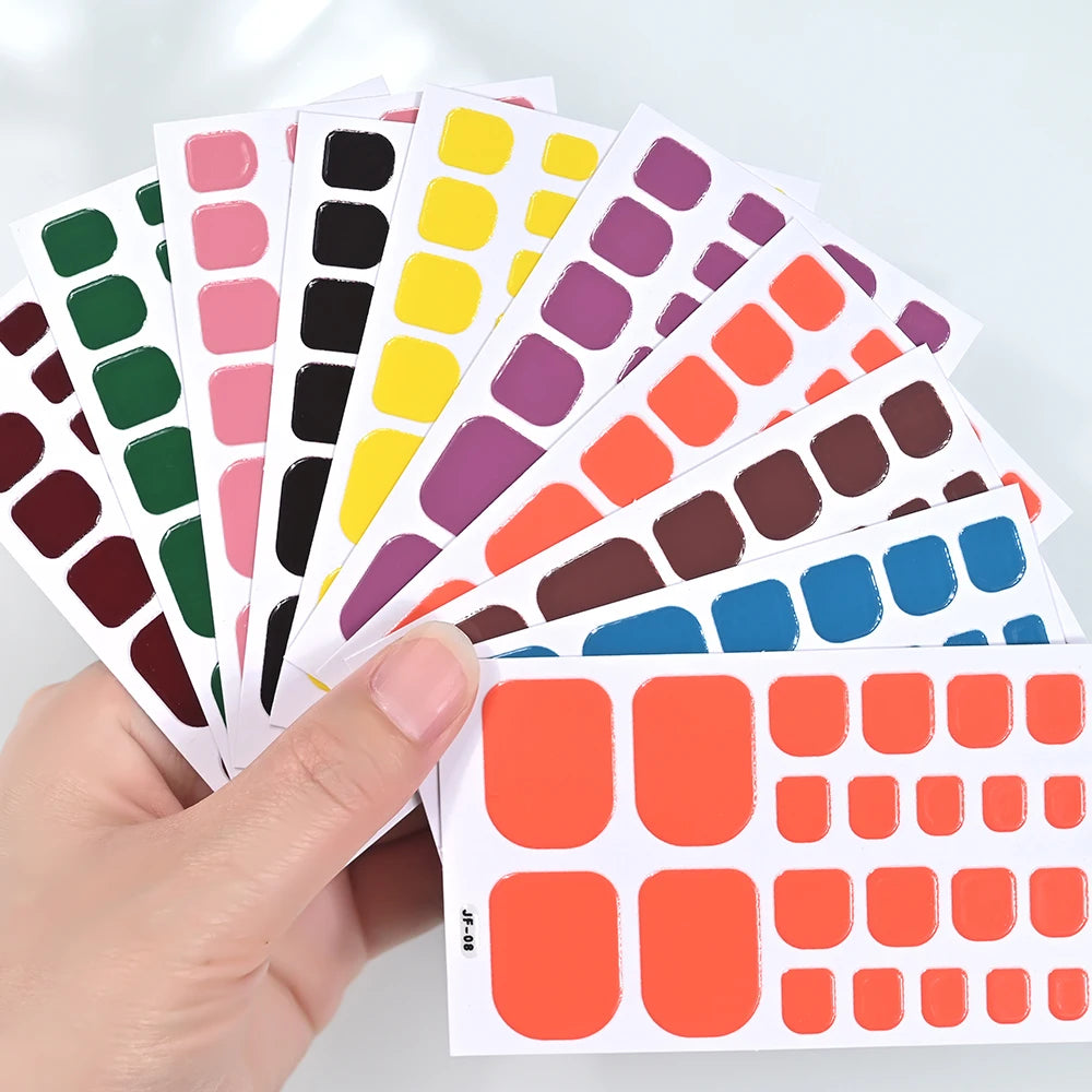 1Sheet=22Tips Glossy Red Toe Nail Stickers Full Cover Solid Color Press On Toenails Patch UV Baking Free Foot Gel Polish Wraps #