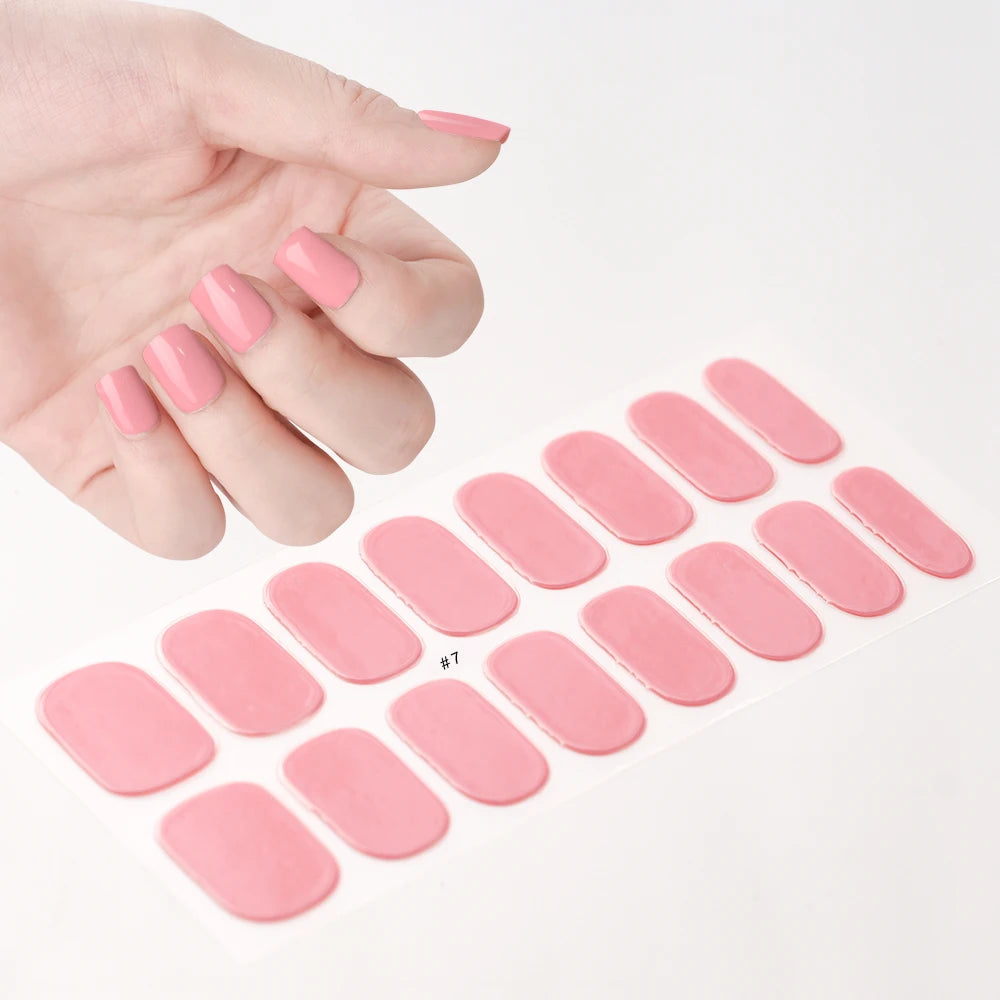16Tips French Semi-Cured Gel Nail Wraps Sticker Pure Color Full Cover UV Gel Nail Polish Wraps Long-Lasting Nail Extension Decal