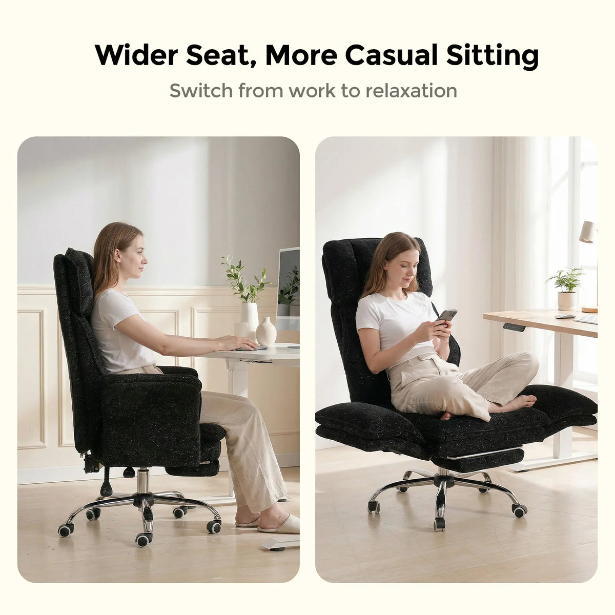 Pet Friendly Ergonomic Office Chair with Armrests, Cat Side Seat 360° Swivel Reclining Desk Chair for Cat Owners Furry Companion Work Chair with Footrest