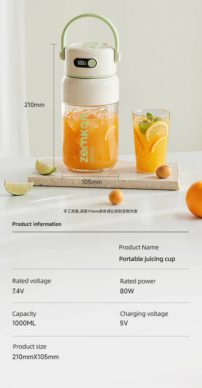 1000ML Portable Blender USB Electric Juicer Fruit Mixers Fruit Home Smoothies Mixer Multifunctional Juice Maker Machine Blender