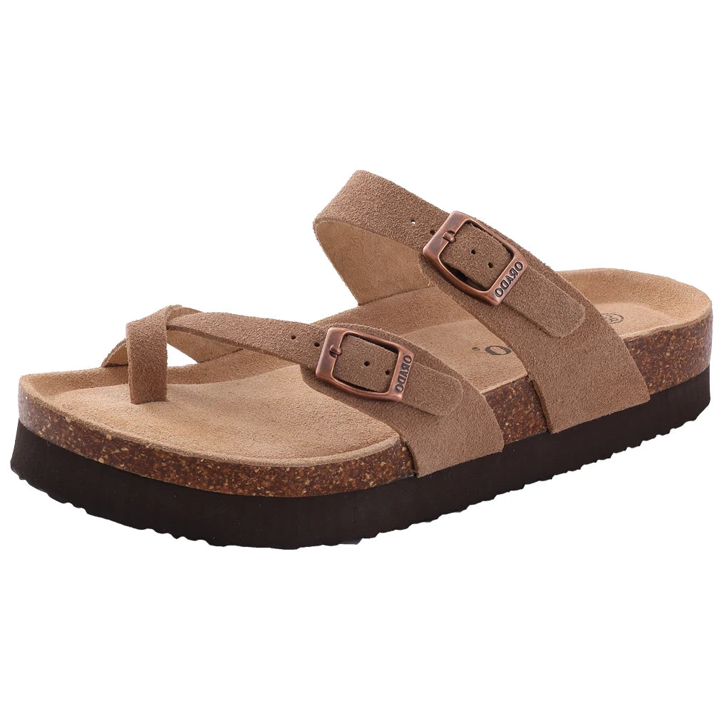 Shevalues New Fashion Cork Sandals Women Classic Cork Suede Footbed Slippers Female Summer Beach Sandals With Adjustable Buckle