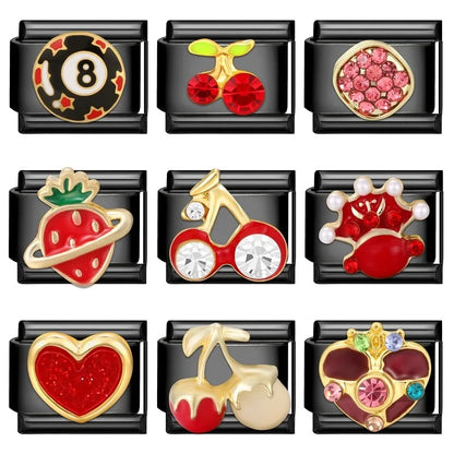 2025 New Original Black Red Stars Love Heart Bows Flower Italian Charm Link Fit 9mm Stainless Steel Jewelry DIY Making Bracelets