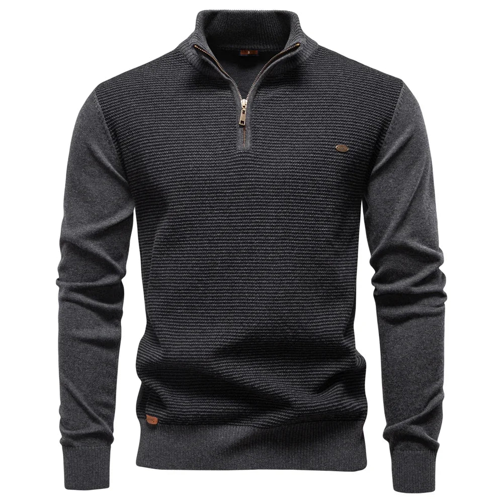 AIOPESON Men's Striped Sweater Solid Color Knit Pullover Warm Luxury Cotton Autumn Winter Casual Turtleneck Mens Sweaters