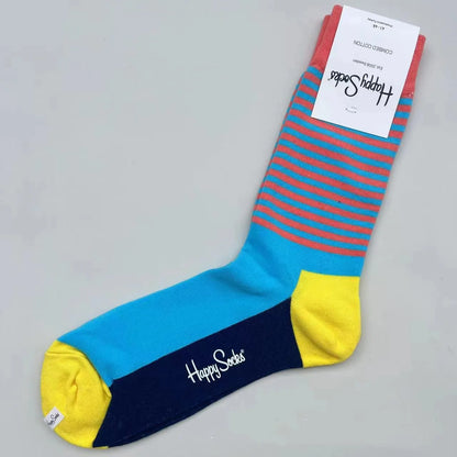 Happy Socks Men's Mid-tube Socks Four Seasons Pure Cotton Classic Socks SIZE 41-46