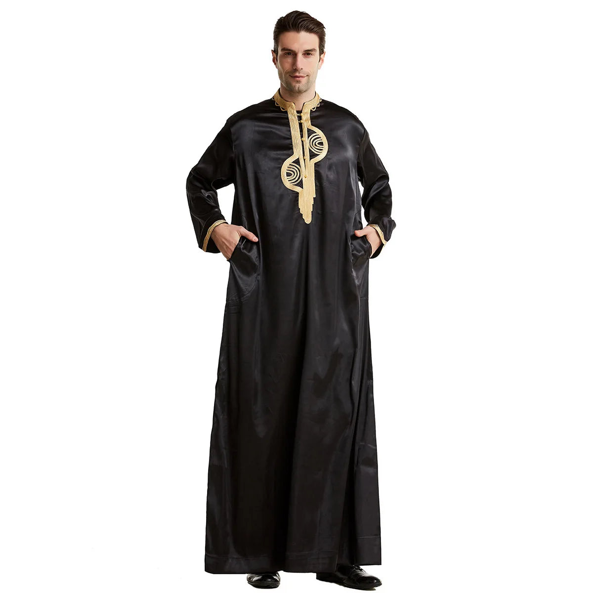 Muslim Men Clothing Kaftan Robes Long Sleeves Stand Collar Eid Thobe Kurta Arab Turkish Dress Dubai Islam Habit Ethnic Leisure
