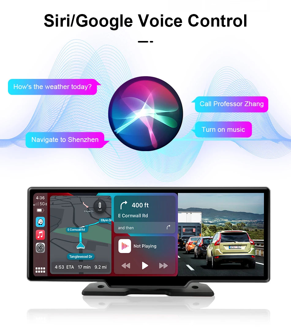 7/10.26" Wireless Carplay Screen for Car,5G Wifi Dash Cam 4K Car DVR,Android Auto Dual Lens GPS Navigation Video Recorder,FM AUX