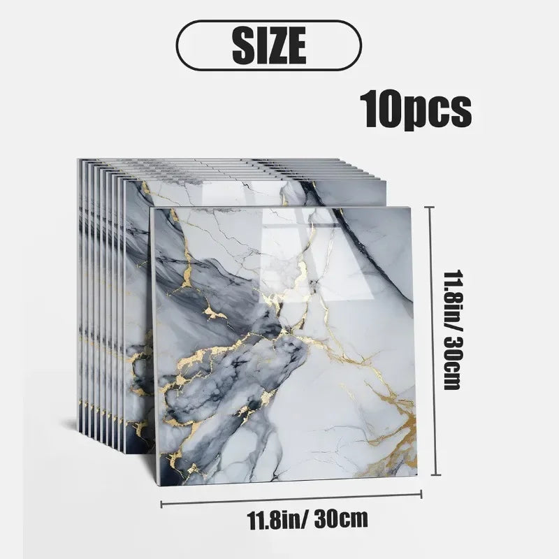 10PCS Waterproof 3D Ceramic Tile Sticker Imitation Marble Self Adhesive Wall Floor Sheet for Home Renovation Decoration Use